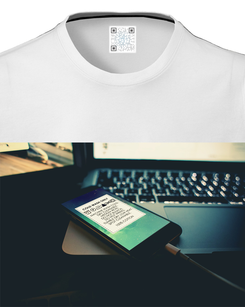 t-shirt with qr-code instead of label and mobile app